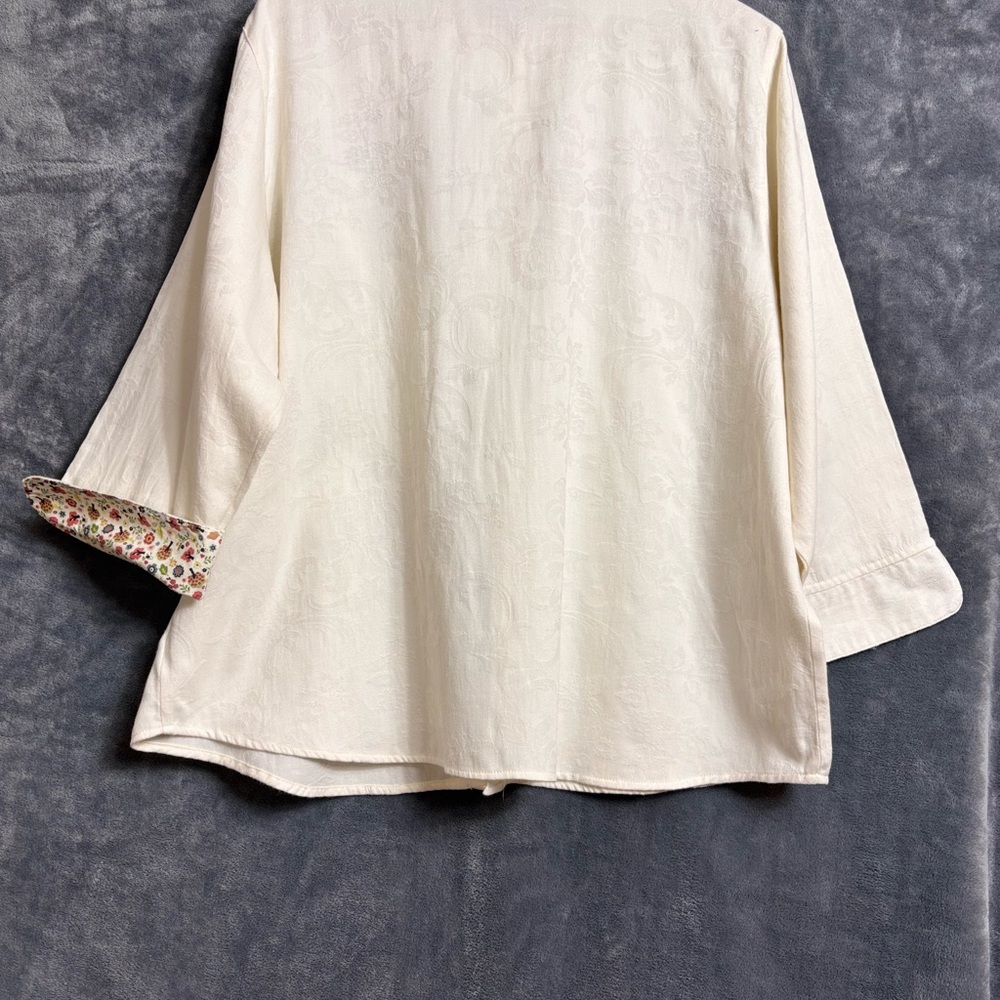 Alfred Dunner Cream Floral Embroidered Button Down Shirt - Picture 2 of 8